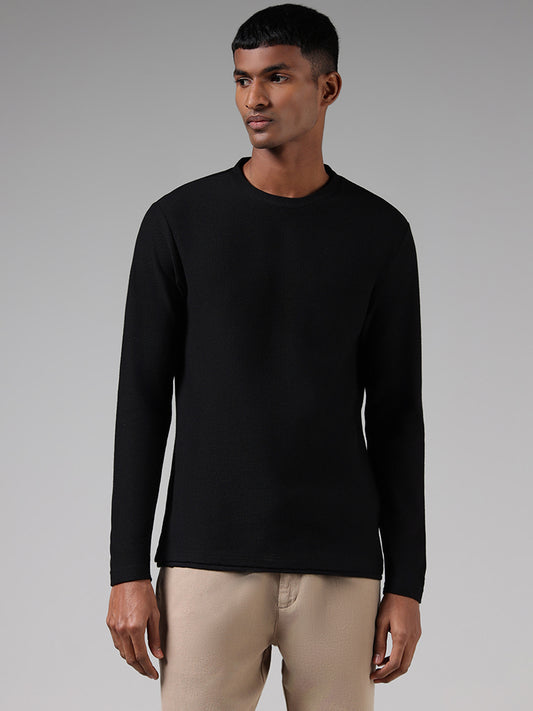 ETA Black Waffle Knitted Slim Fit T-Shirt