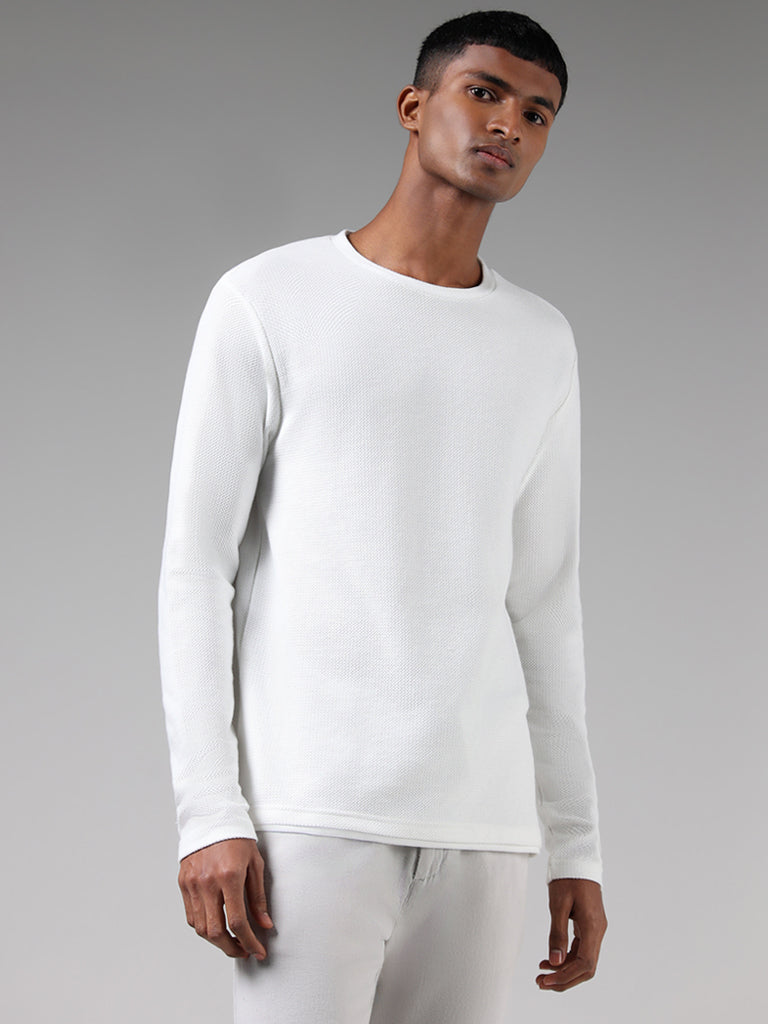 ETA White Waffle Knitted Slim Fit T-Shirt
