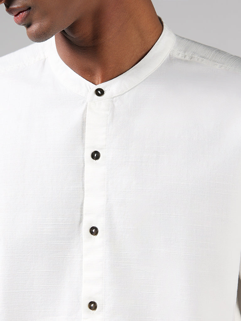 ETA Solid Off White Cotton Blend Relaxed Fit Shirt