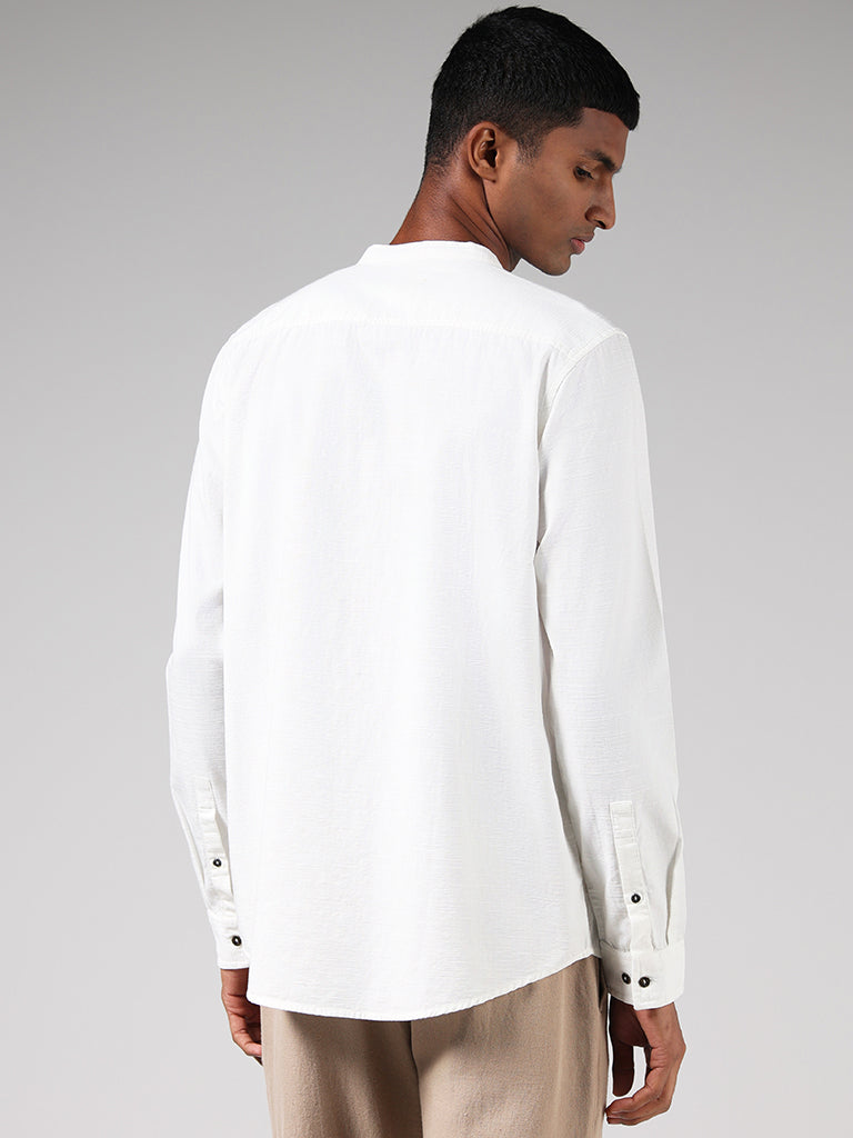 ETA Solid Off White Cotton Blend Relaxed Fit Shirt