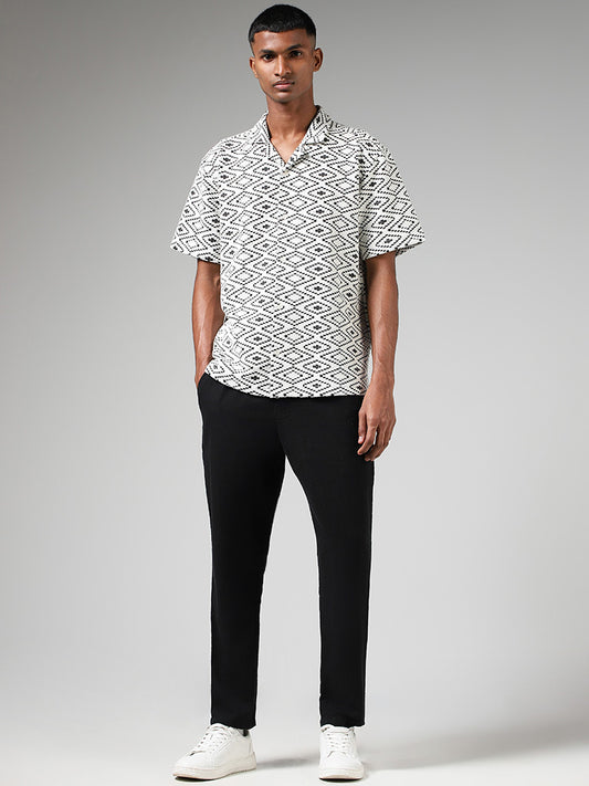 ETA White Self-Patterned Relaxed Fit Shirt