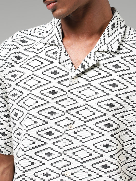 ETA White Self-Patterned Relaxed Fit Shirt