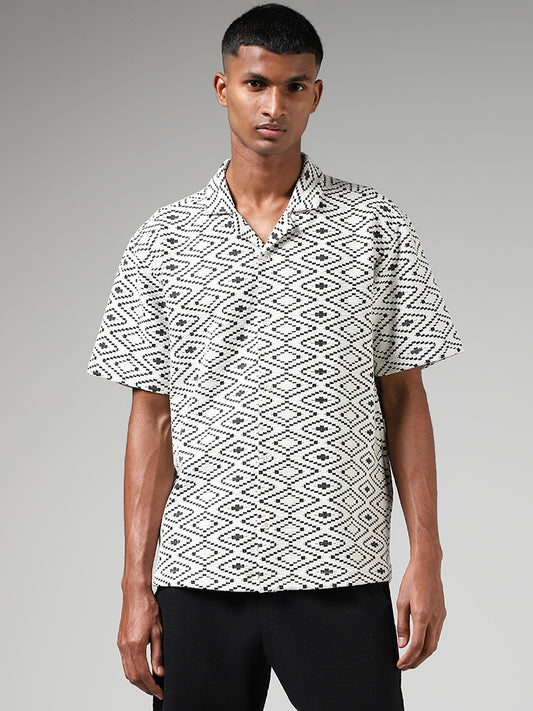 ETA White Self-Patterned Relaxed Fit Shirt