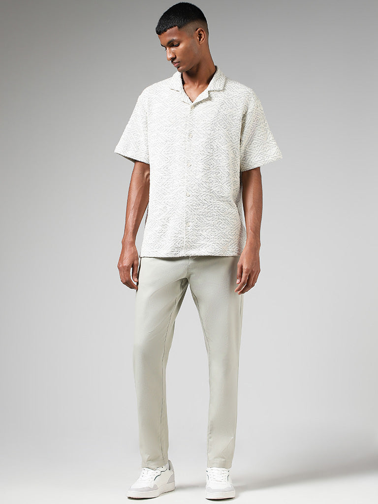 ETA Off White Self-Patterned Cotton Blend Relaxed Fit Shirt