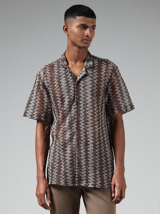 ETA Brown Zig Zag Knitted Relaxed Fit Shirt