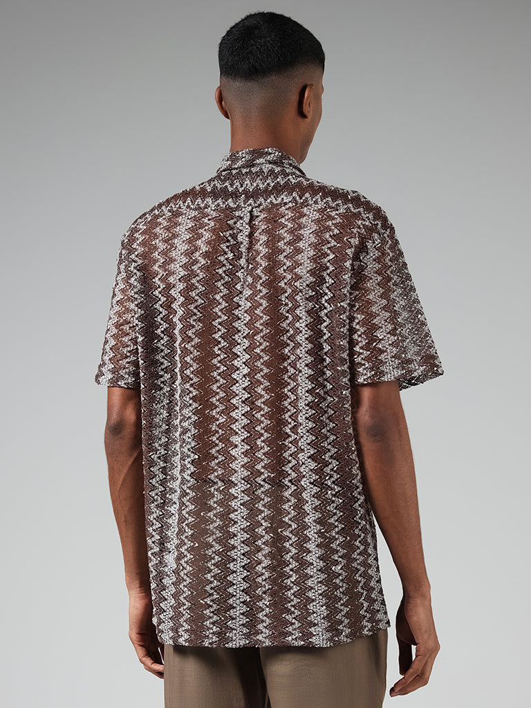 ETA Brown Zig Zag Knitted Relaxed Fit Shirt