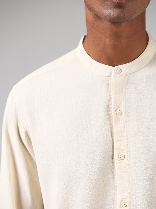 ETA Solid Cream Resort-Fit Blended Linen Shirt