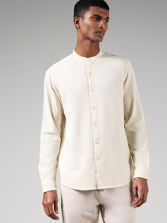 ETA Solid Cream Resort Fit Blended Linen Shirt