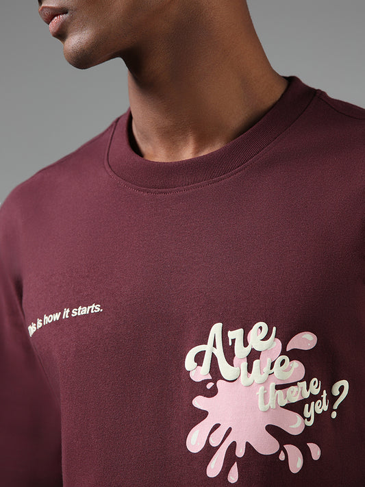 Nuon Wine Typographic Printed Relaxed Fit T-Shirt