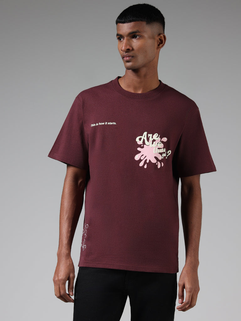 Nuon Wine Typographic Printed Relaxed Fit T-Shirt