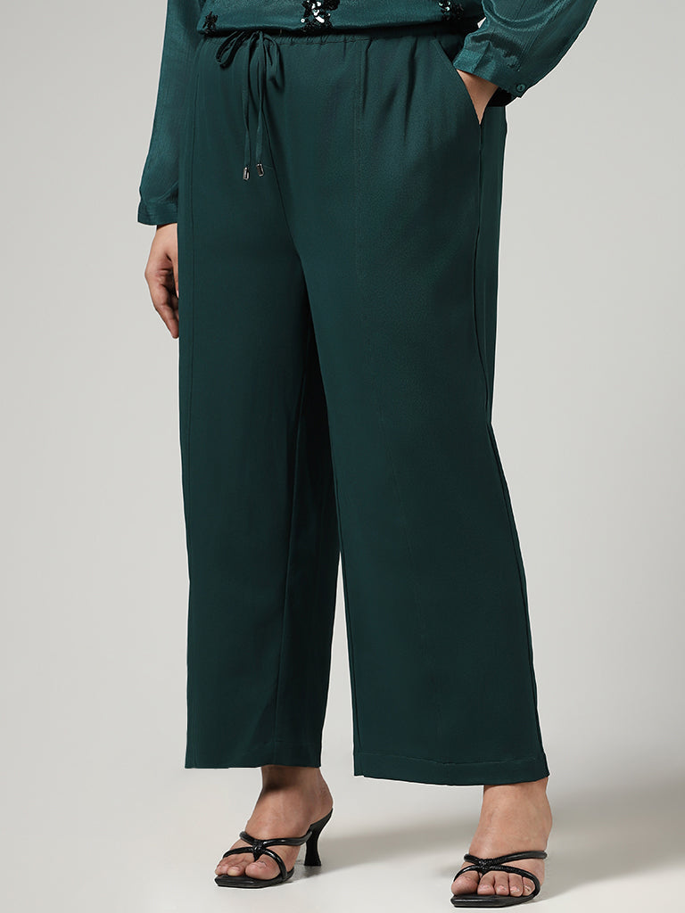 Gia Solid Emerald Green Wide Leg Trousers