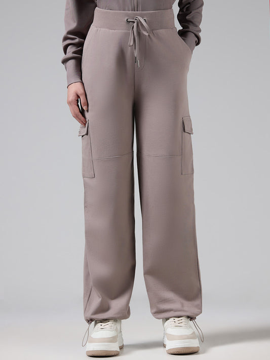 Studiofit Solid Brown High-Waisted Joggers