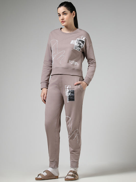 Studiofit Light Brown Typographic Printed Joggers
