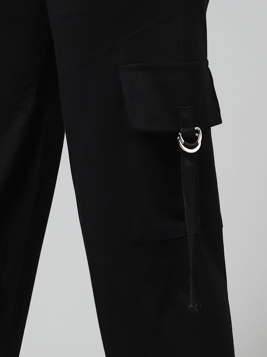 Studiofit Black Flap Accent Cargo Joggers