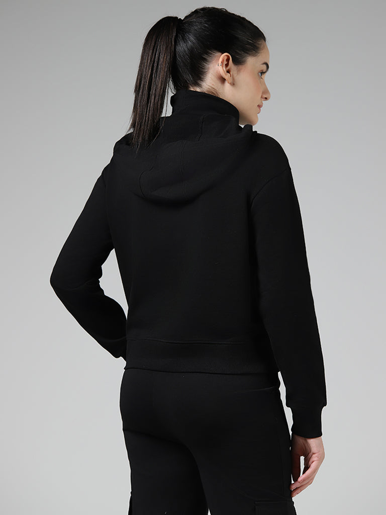 Studiofit Black Embroidered Hoodie With Mask