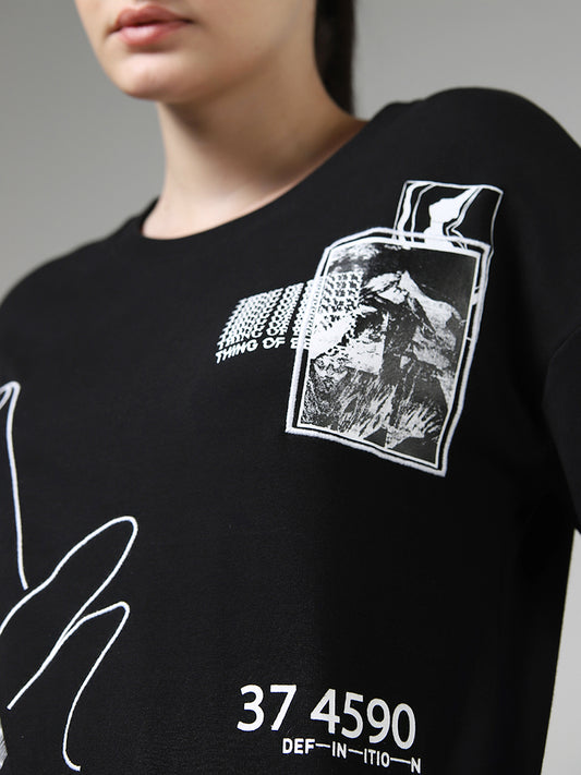 Studiofit Black Typographic Printed Sweatshirt
