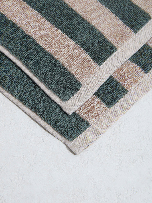Westside Home Dark Green Broad Striped Face Towel - (Set of 2)