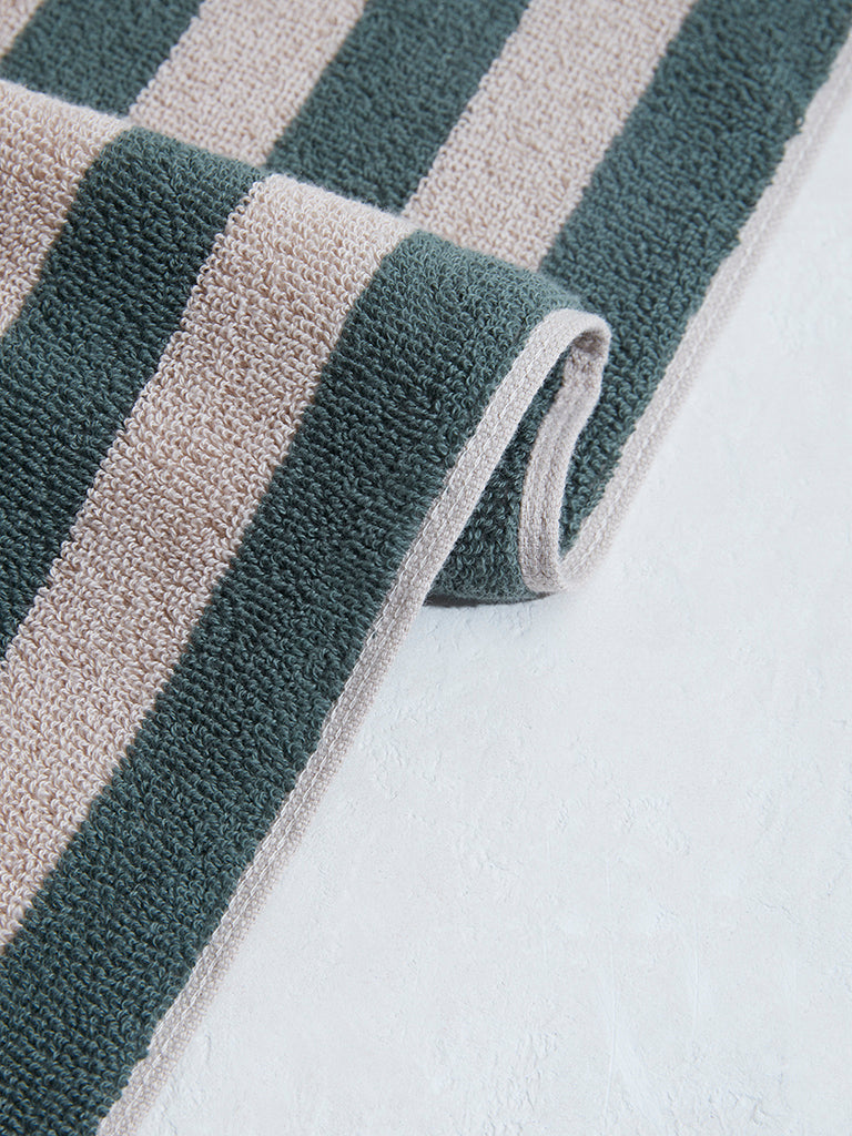 Westside Home Dark Green Broad Striped Hand Towel