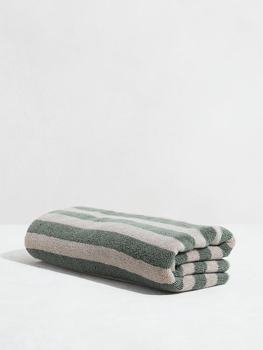 Westside Home Dark Green Broad Striped Bath Towel