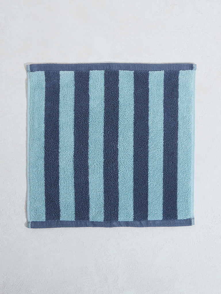 Westside Home Blue Broad Striped Face Towel (Set of 2)