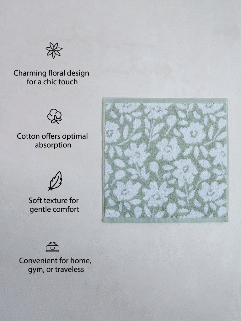 Westside Home Green Floral Face Towel - (Set of 2)
