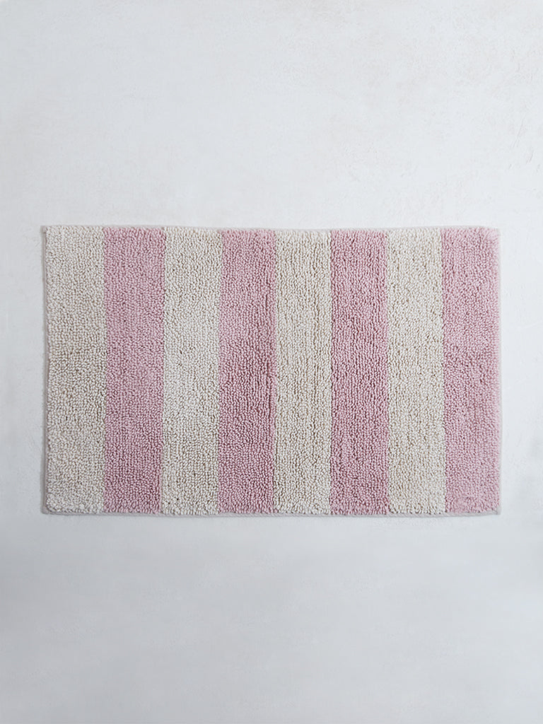 Westside Home Light Pink Block Striped Bathmat