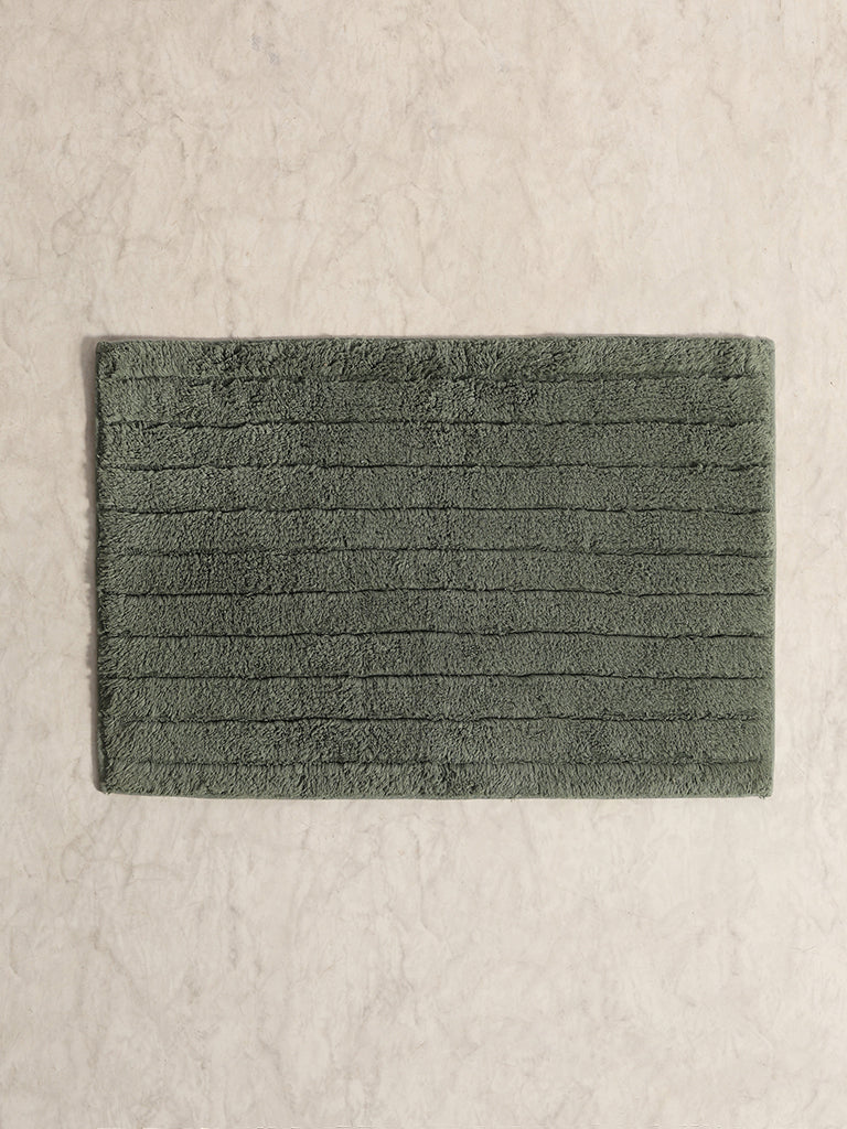 Westside Home Dark Green Fluffy Striped Bathmat