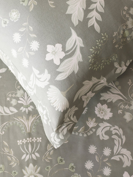 Westside Home Floral Printed Mint Green King Bed Flat Sheet and Pillowcase Set