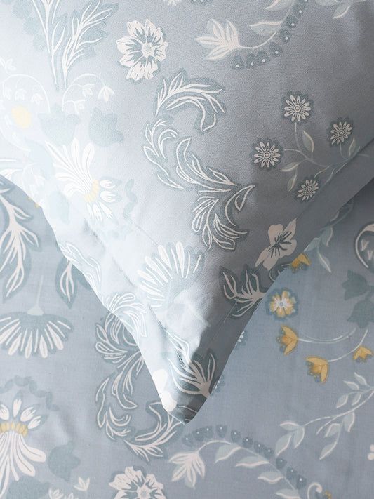 Westside Home Floral Printed Aqua Blue King Bed Flat Sheet and Pillowcase Set