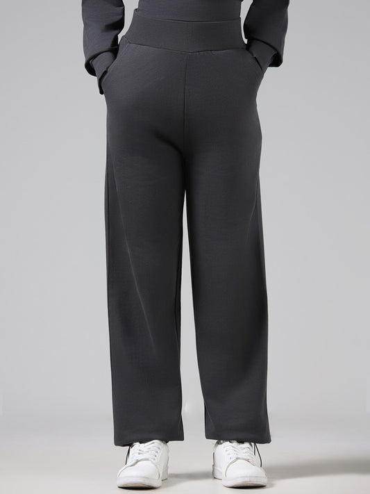 Studiofit Solid Grey High-Waisted Trackpants