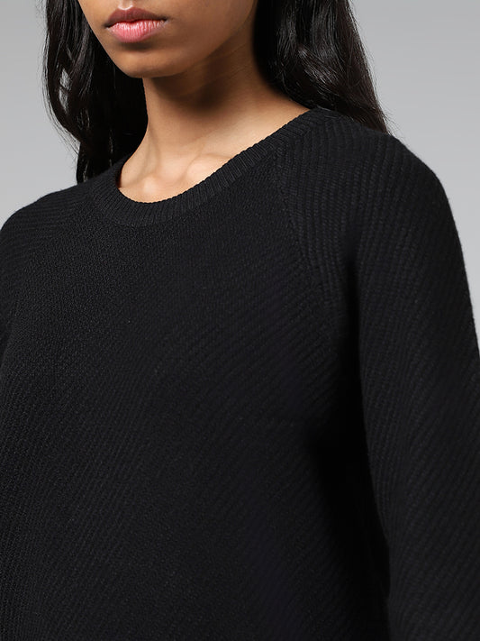 Studiofit Black Self-Striped Sweater
