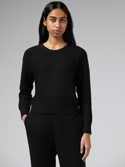 Studiofit Black Self-Striped Sweater