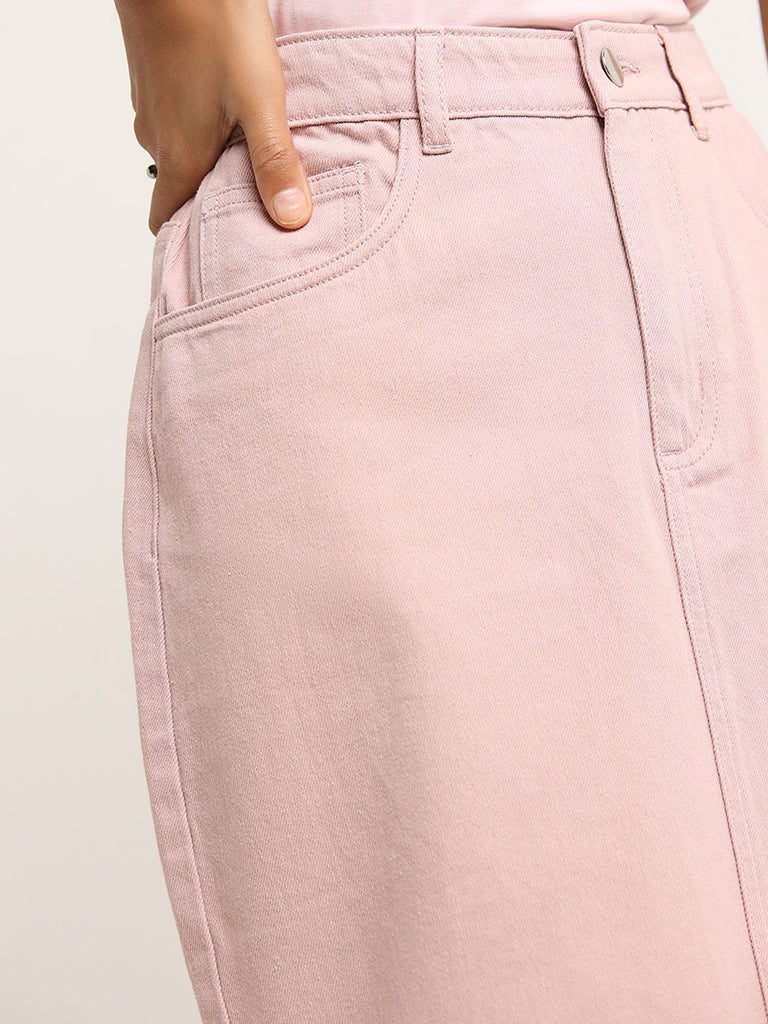 Nuon Light Pink Side-Slit Denim Skirt