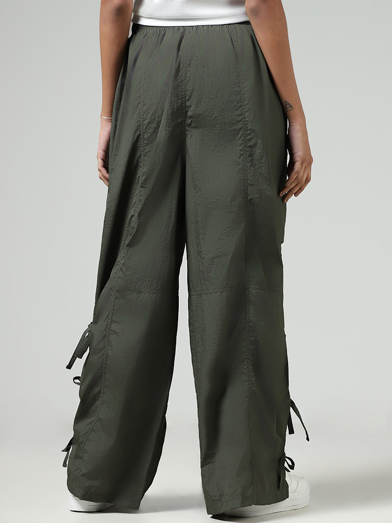 Nuon Olive Tie-Up Detail Parachute Pants