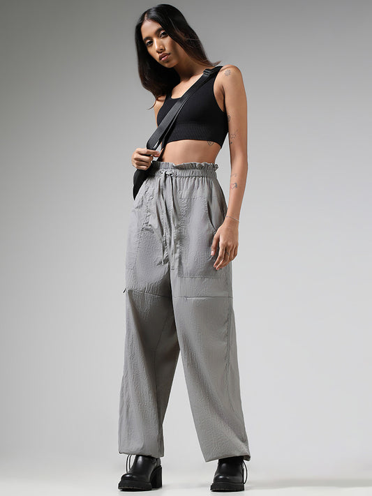 Nuon Solid Grey Paperbag Joggers