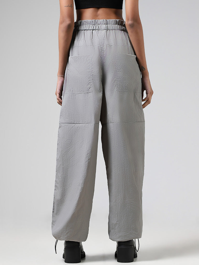 Nuon Solid Grey Paperbag Joggers