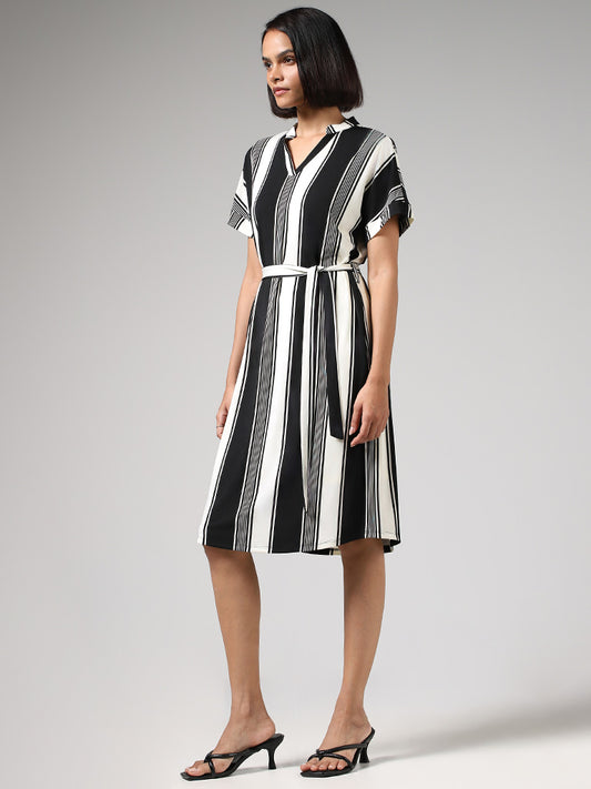 Wardrobe Block Striped White & Black Dress with Belt