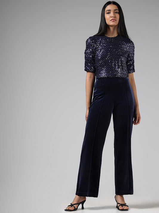 Wardrobe Navy Sequin Embroidered Top