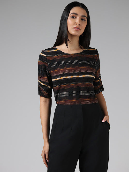 Wardrobe Dark Brown Striped Knitted Top