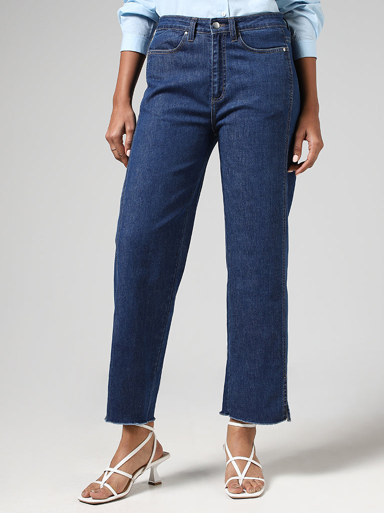 LOV Mid Blue Wide Leg Side-Slit Denim Jeans