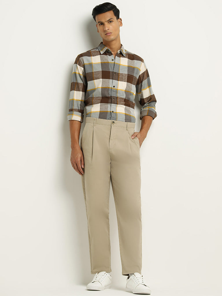 WES Casuals Beige Mid Rise Relaxed Fit Trousers
