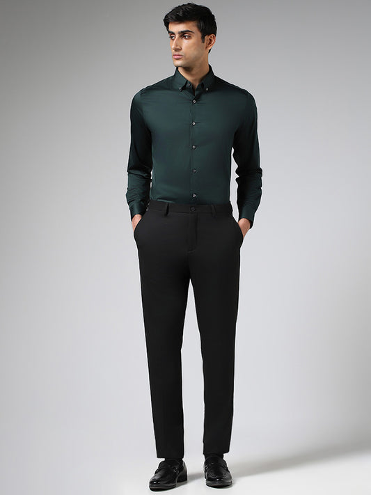 WES Formals Solid Emerald Green Slim Fit Shirt