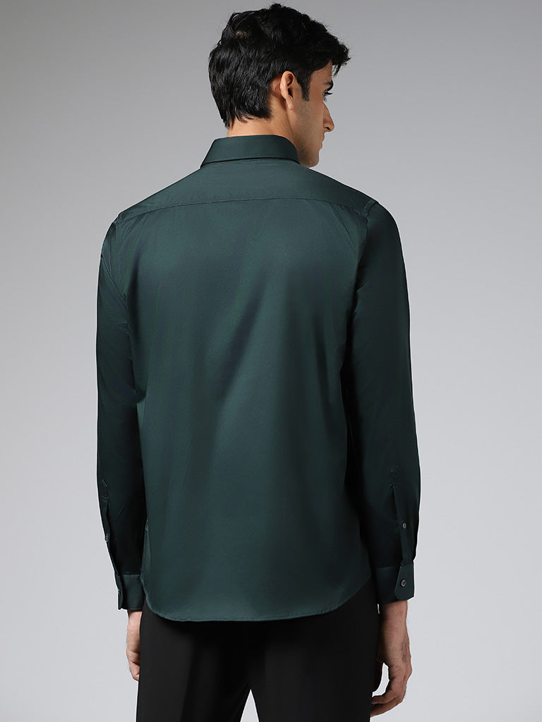 WES Formals Solid Emerald Green Slim Fit Shirt