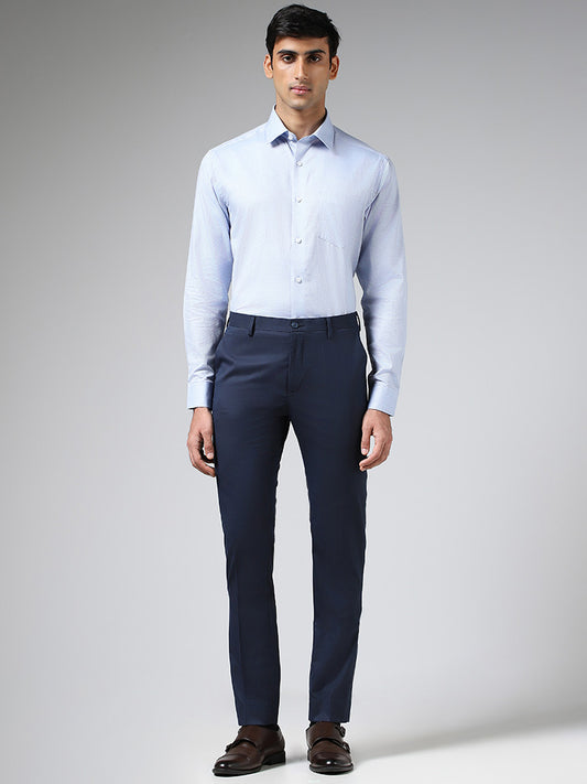 WES Formals Light Blue Relaxed Fit Dobby Shirt