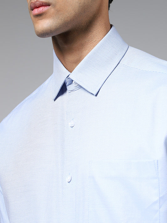 WES Formals Light Blue Cotton Relaxed Fit Dobby Shirt