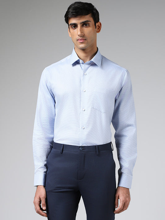 WES Formals Light Blue Cotton Relaxed-Fit Dobby Shirt