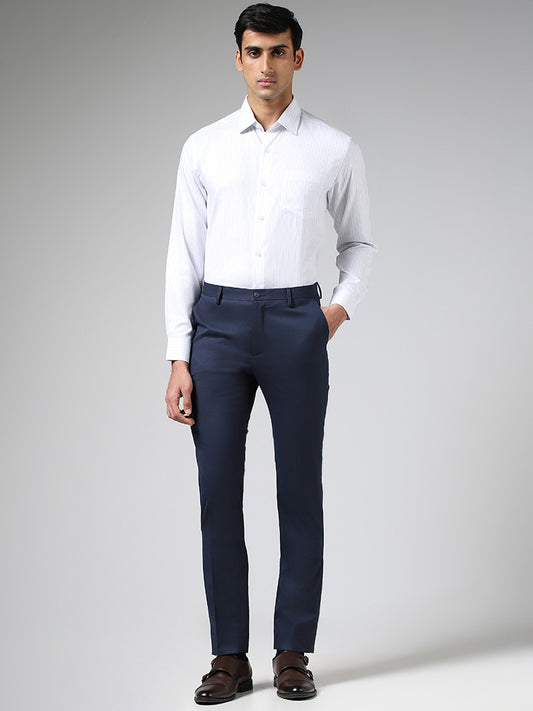 WES Formals White Striped Relaxed Fit Shirt
