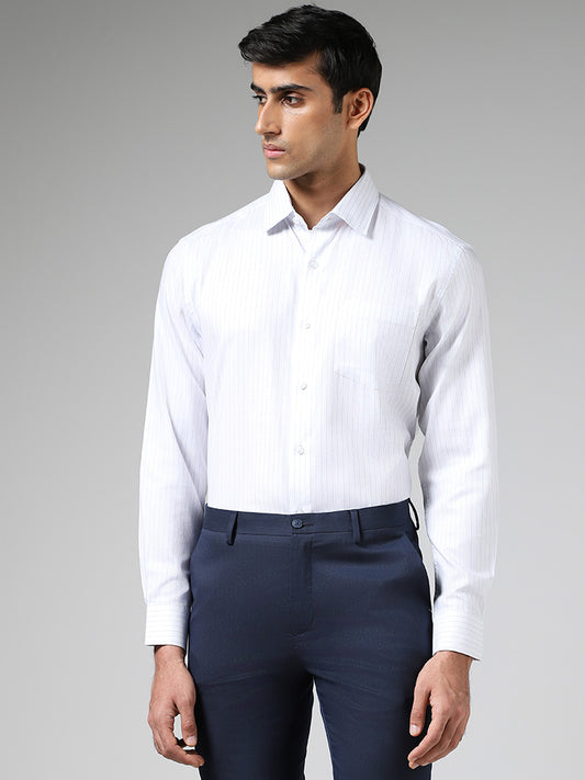 WES Formals White Striped Relaxed Fit Shirt