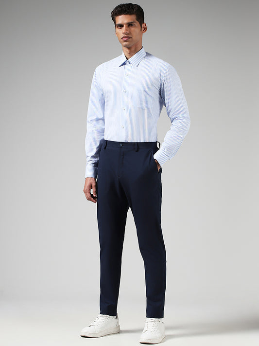 WES Formals Blue Striped Relaxed Fit Shirt
