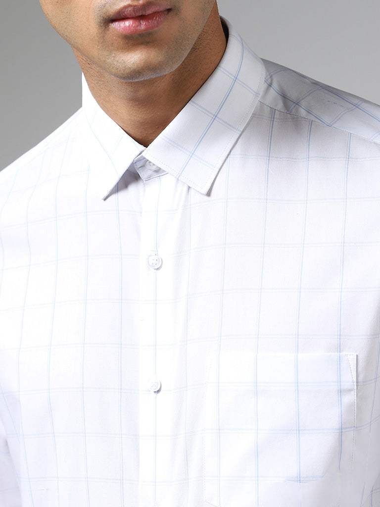 WES Formals White Checked Cotton Slim Fit Shirt